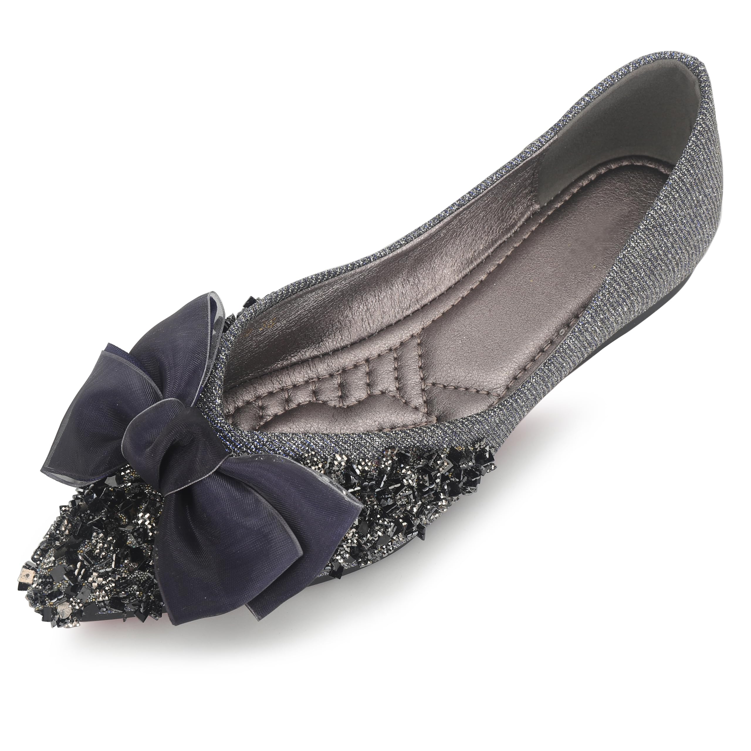 Silver Flats Shoes for Women Rhinestones Bow Wedding Flats Slip on Flats for Women Comfortable Dress Shoe Size 8