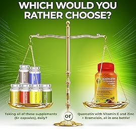 Quercetin with Bromelain Vitamin C and Zinc Enriched with Organic Whole Foods - 1215mg per Serving - Quercetin Phytosome 500mg Capsules with Ginger and Flavonoids for Immune Support - 180 Count