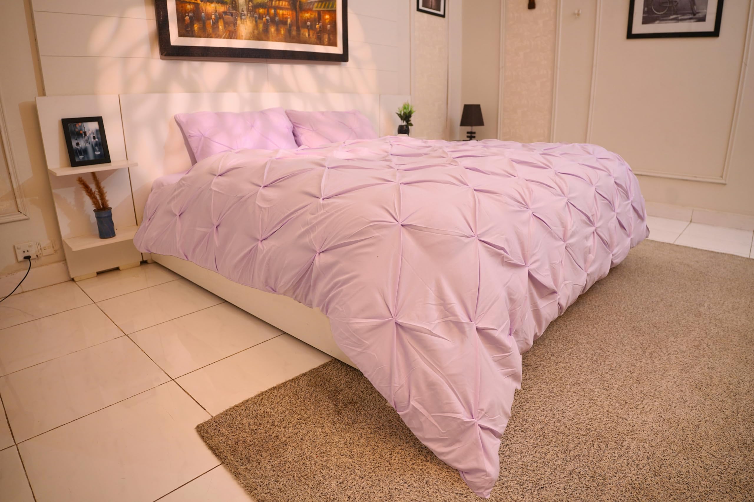 AHS - Single Lilac Pintuck Duvet Cover Sheet - Comfy Bedding Set With Pillow Cases - Soft Durable Brushed Microfiber Quilt Cover - Breathable & Washable Duvet Bedding Set โ image 1