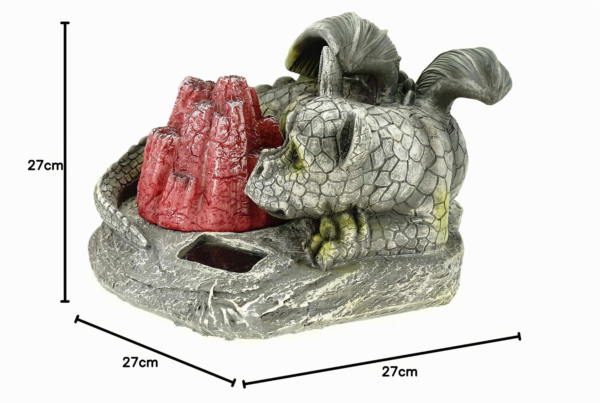 Kremers Schatzkiste Drache am LED Lava Feuer 27 cm Gartenfigur Solar Deko Geschenk Polyresin Solarlicht