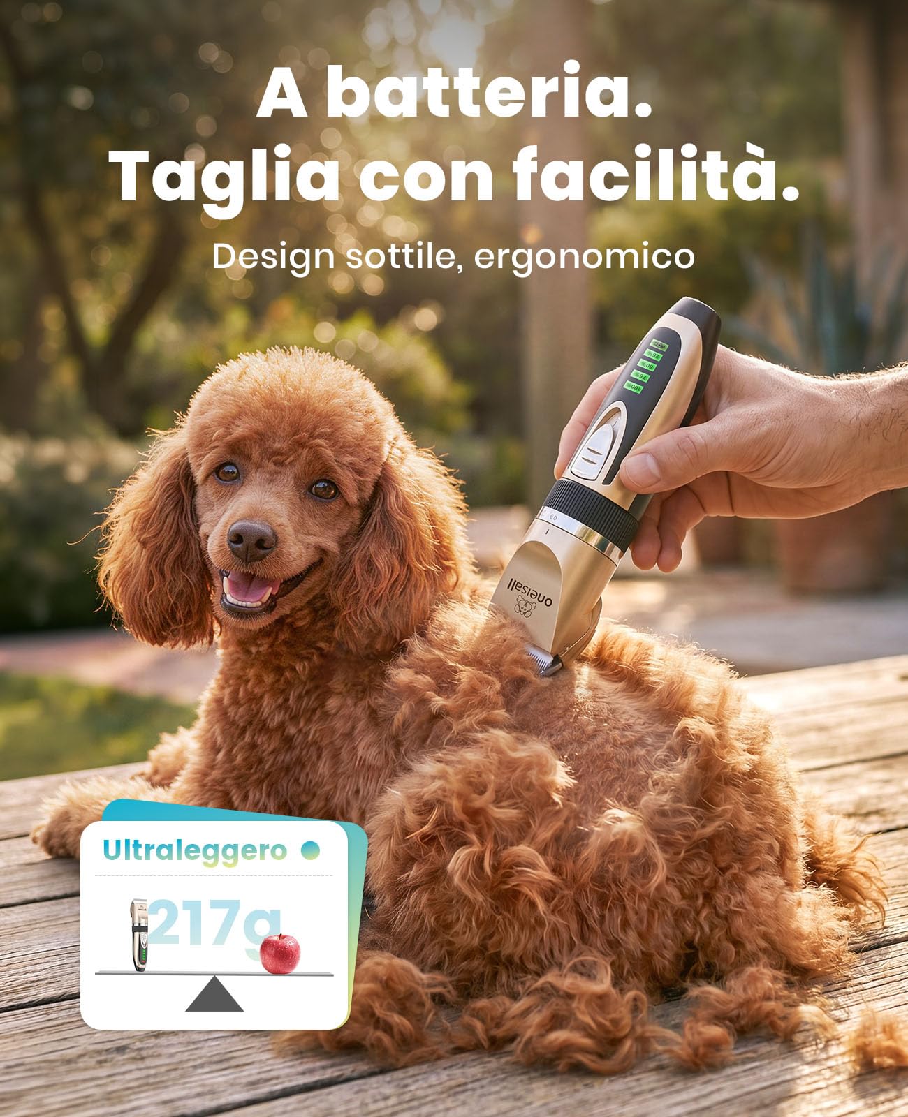 oneisall: tosatrice silenziosa per cani, 2000 mAh, 4 ore di autonomia, per cani e gatti dal pelo folto, tosatrice per cani, tosatrice per animali domestici, rasoio per cani a pelo lungo (oro)