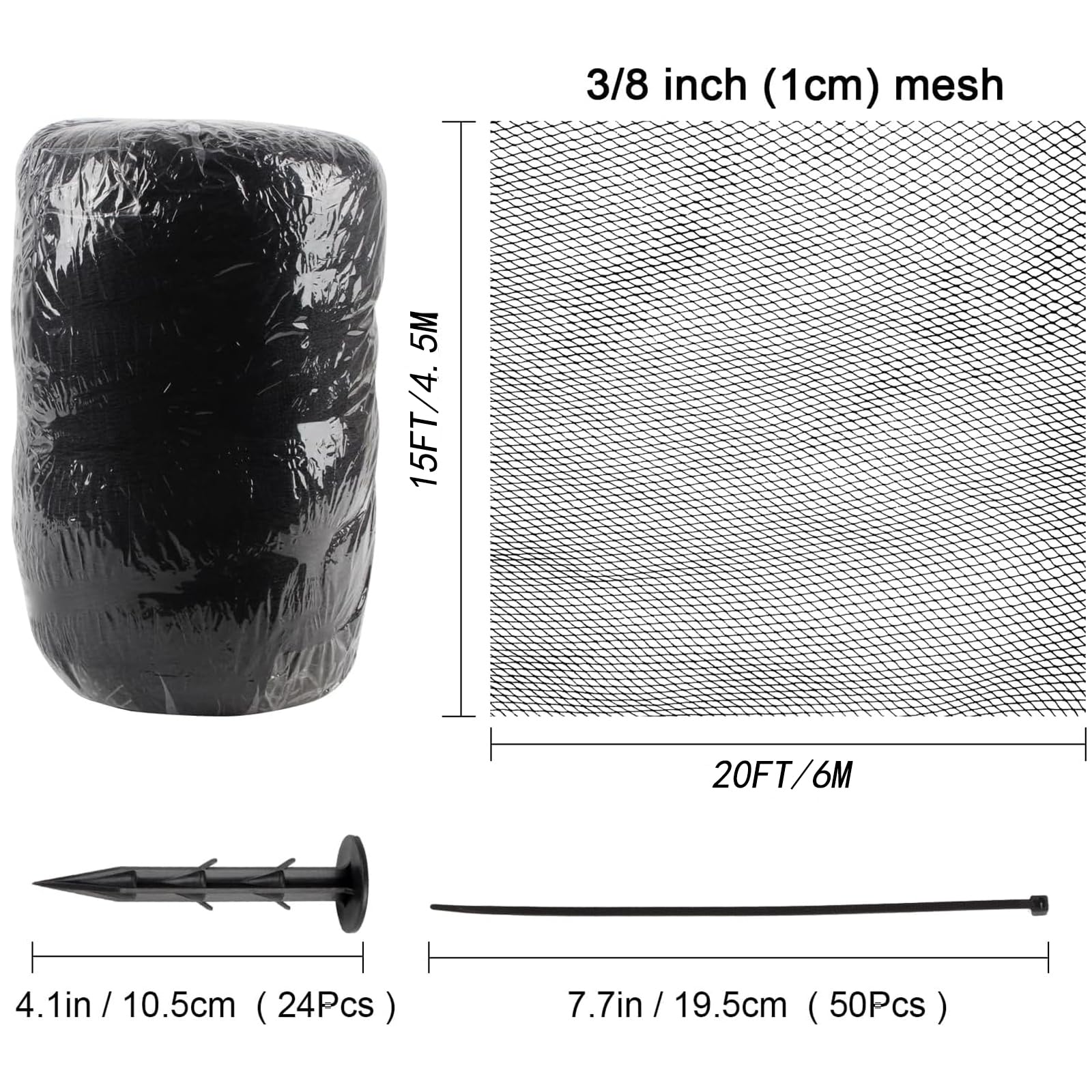 GardenPioneer Pond Netting for koi Ponds 15 x 20 ft Black Heavy Duty Woven Fine Mesh Pond Netting Cover for Leaves Protects Koi Fish from Birds Cats Placement Stakes Included & Reusable