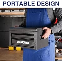 Vista 6 de WORKPRO 15 Inch Metal Tool Box with 2 Drawers & 1 Top Storage, Heavy Duty Portable Tool Box with Handle for Garage, Office and Home, Up To 85 LBS