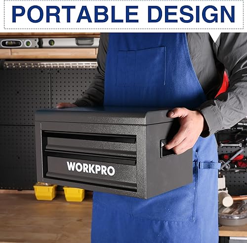 Miniatura 6 de WORKPRO Caja de herramientas de metal de 15 pulgadas con 2 cajones y 1 almacenamiento superior, caja de herramientas portátil resistente con asa