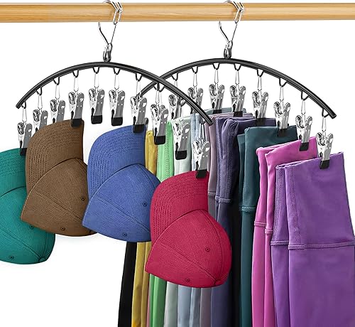 Organizador de leggings para armario, perchas de metal para pantalones con revestimiento de goma, paquete de 2 con 10 clips para 20 leggings, jeans,