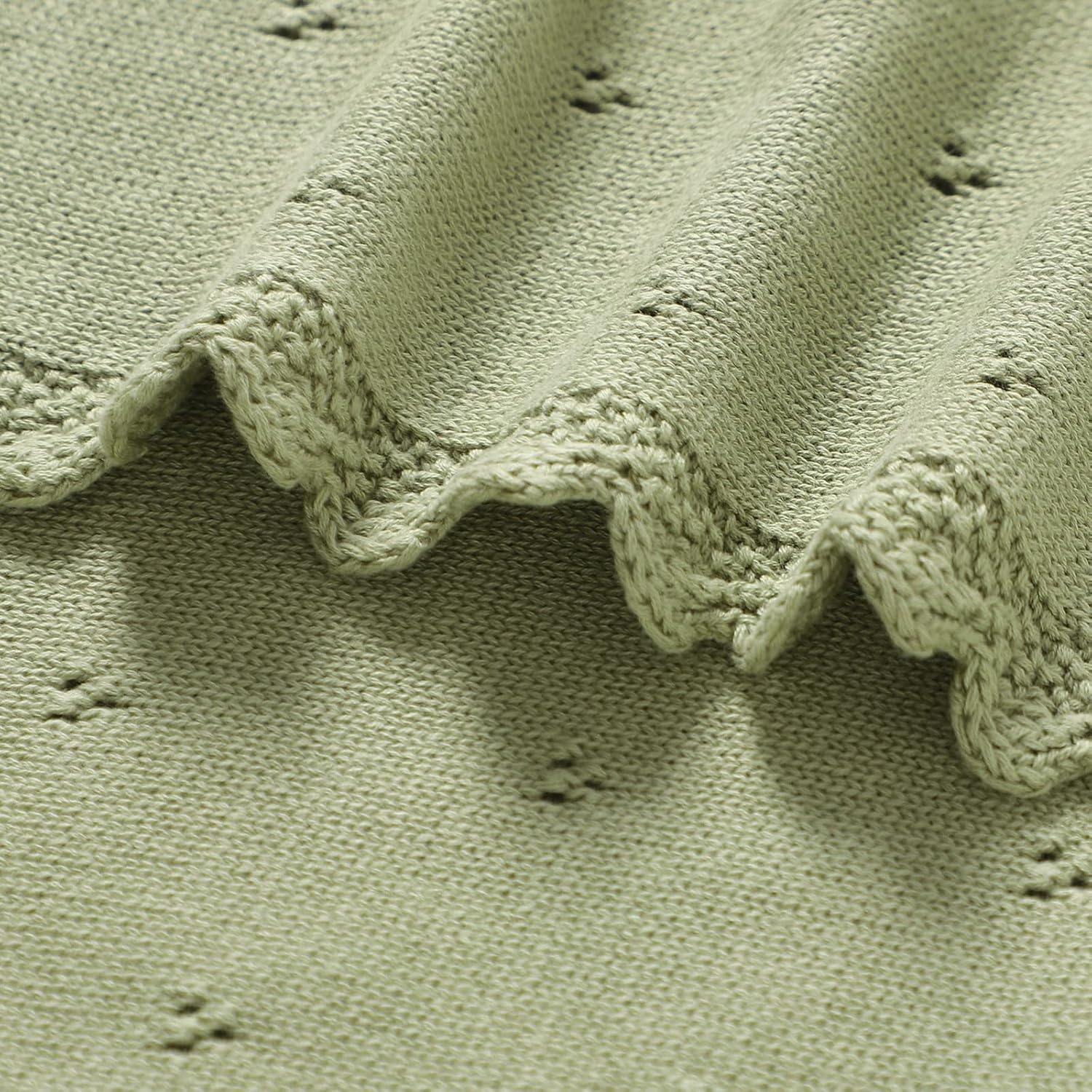 LAWKUL Organic Cotton Baby Blanket for Newborn Boys Girls, Knitted Crochet Receiving Blankets Crib Nursery Swaddle, 30x40 Inch (Light Green)