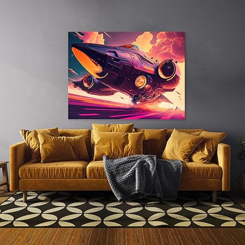 Miniatura 2 de Sense Canvas Synthwave Retro Futuristic 60 - Lienzo decorativo para decoración del hogar, póster grande de 40 x 30 pulgadas, 0.75 pulgadas