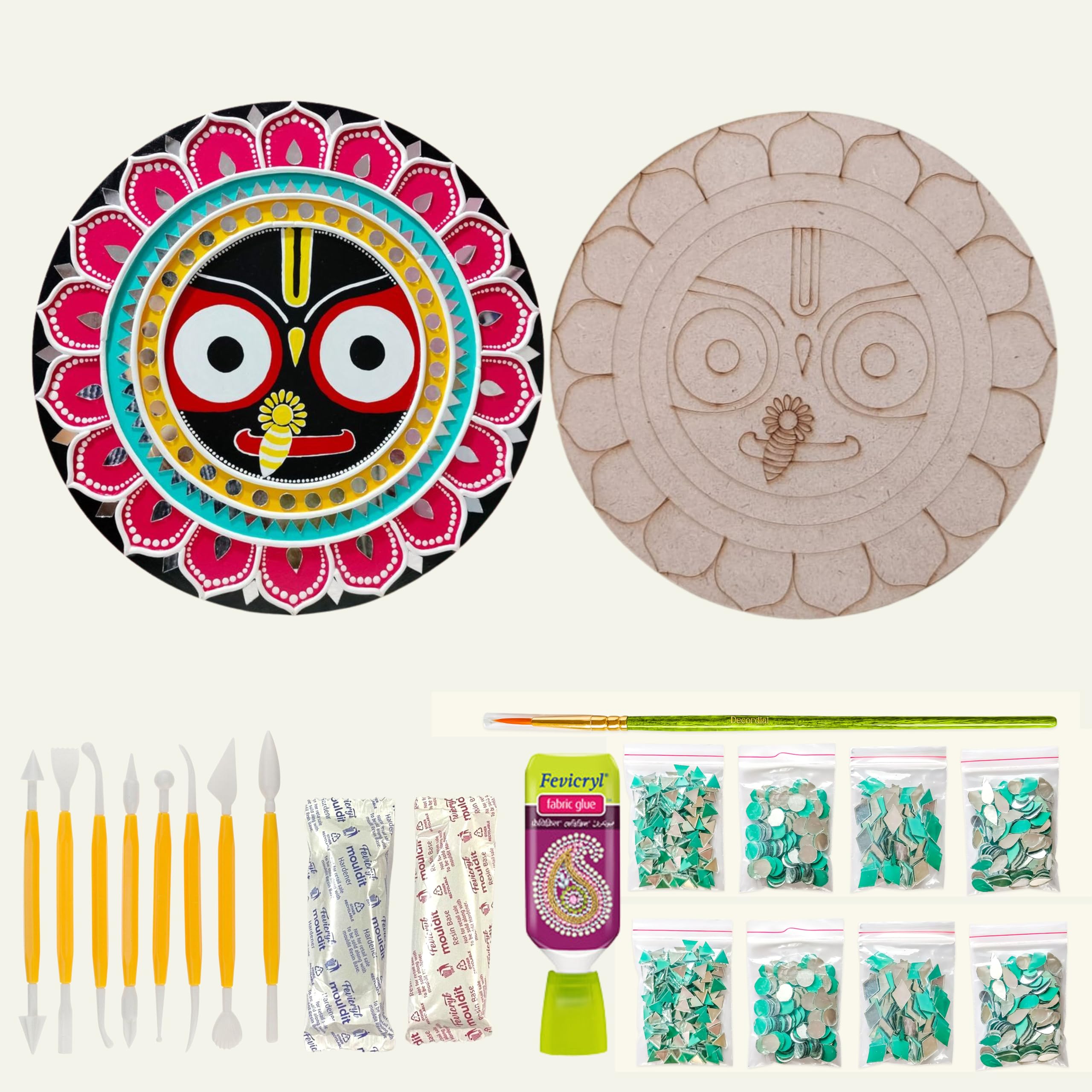 Decordial lippan Art Materials DIY kit with Four Designs Premarked MDF Board (2 pcs premarked Art Board, Ideal for Festive Gifting, Artists, Students-image-27