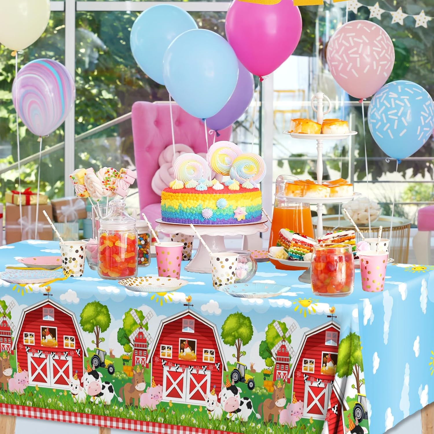 Farm Tablecloth-3Pcs Farmhouse Party Supplies,Large Size 86*51 Inch Rectangular Disposable Plastic Farm Animal Tablecloth Decor for Barnyard Birthday,Barnyard Birthday Party Supplies,Baby Shower image 4