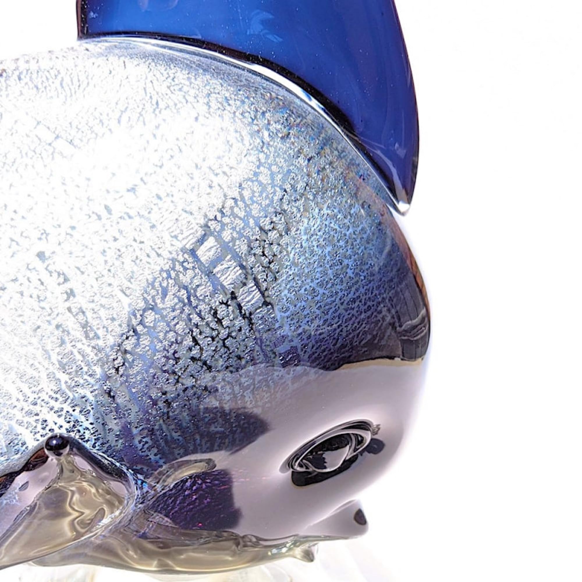 Scultura in Vetro di Murano di Pesce Angelo Tropicale Blu Argento, Figura Originale in Vetro Soffiato Made in Italy per Arredamento Casa, Marchio di Origine, YourMurano