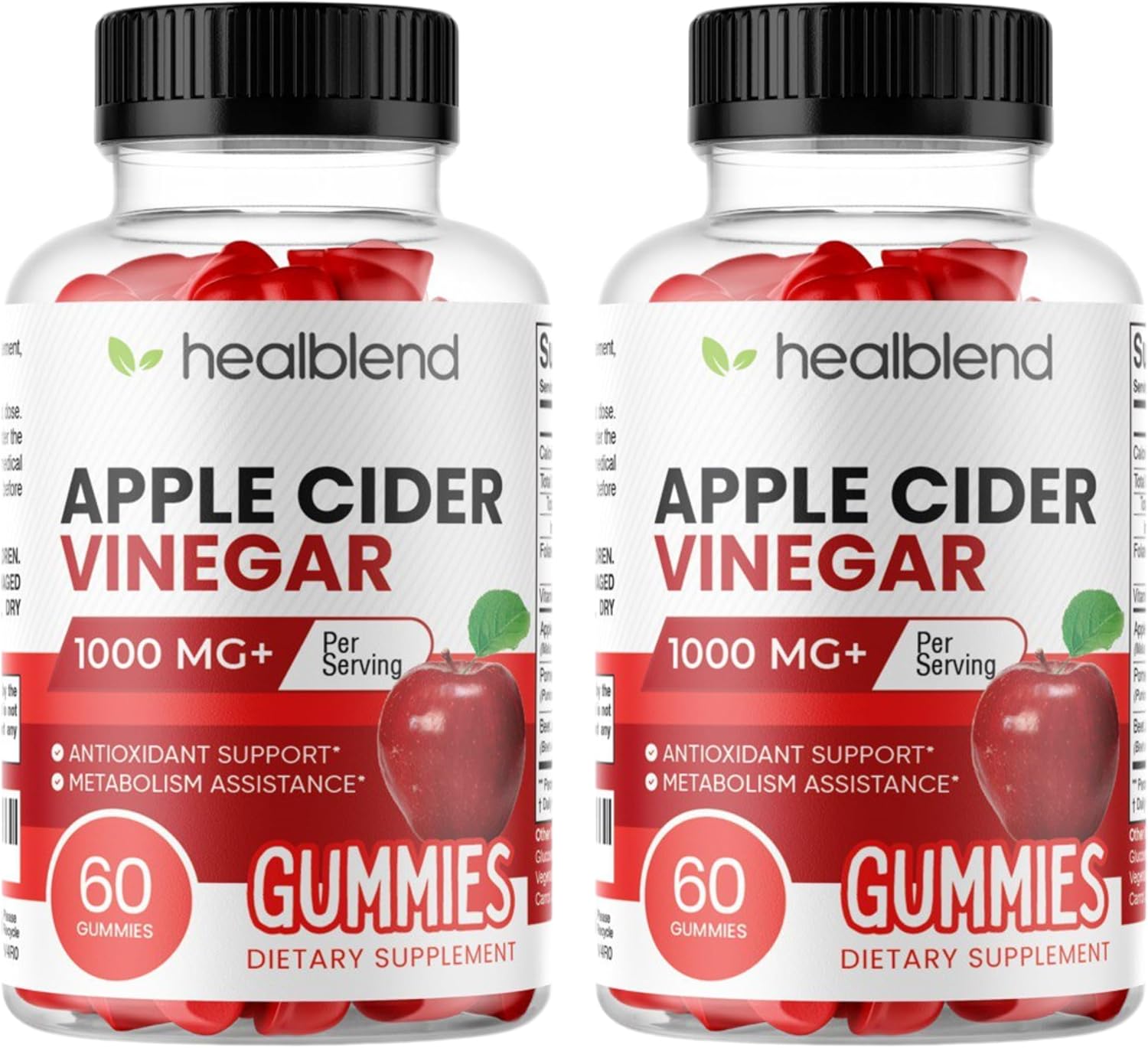healblend Apple Cider Vinegar Gummy Vitamins 1000MG Per Serving - 120 Count- Vitamin B12, Pomegranate & Beet Juice, Gelatin-Free, Gluten-Free, Vegan & Non-GMO (2 Pack)