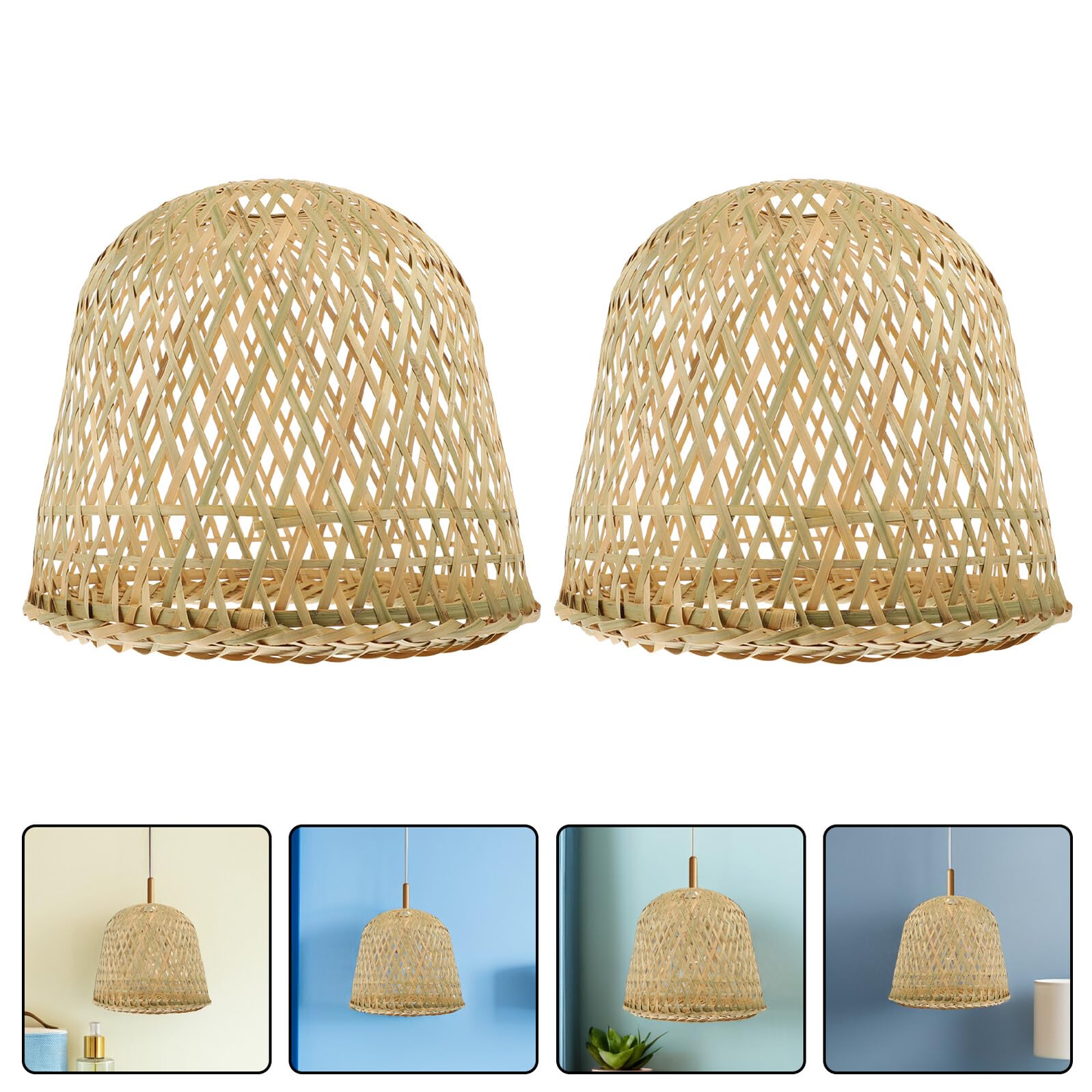 Paralume Apertura 4.2cm 2 Pezzi Stile Rustico in Bambù Intrecciato Leggero Copri Lampada da Sospensione per Adatto per Lampadine Illuminazione Domestica