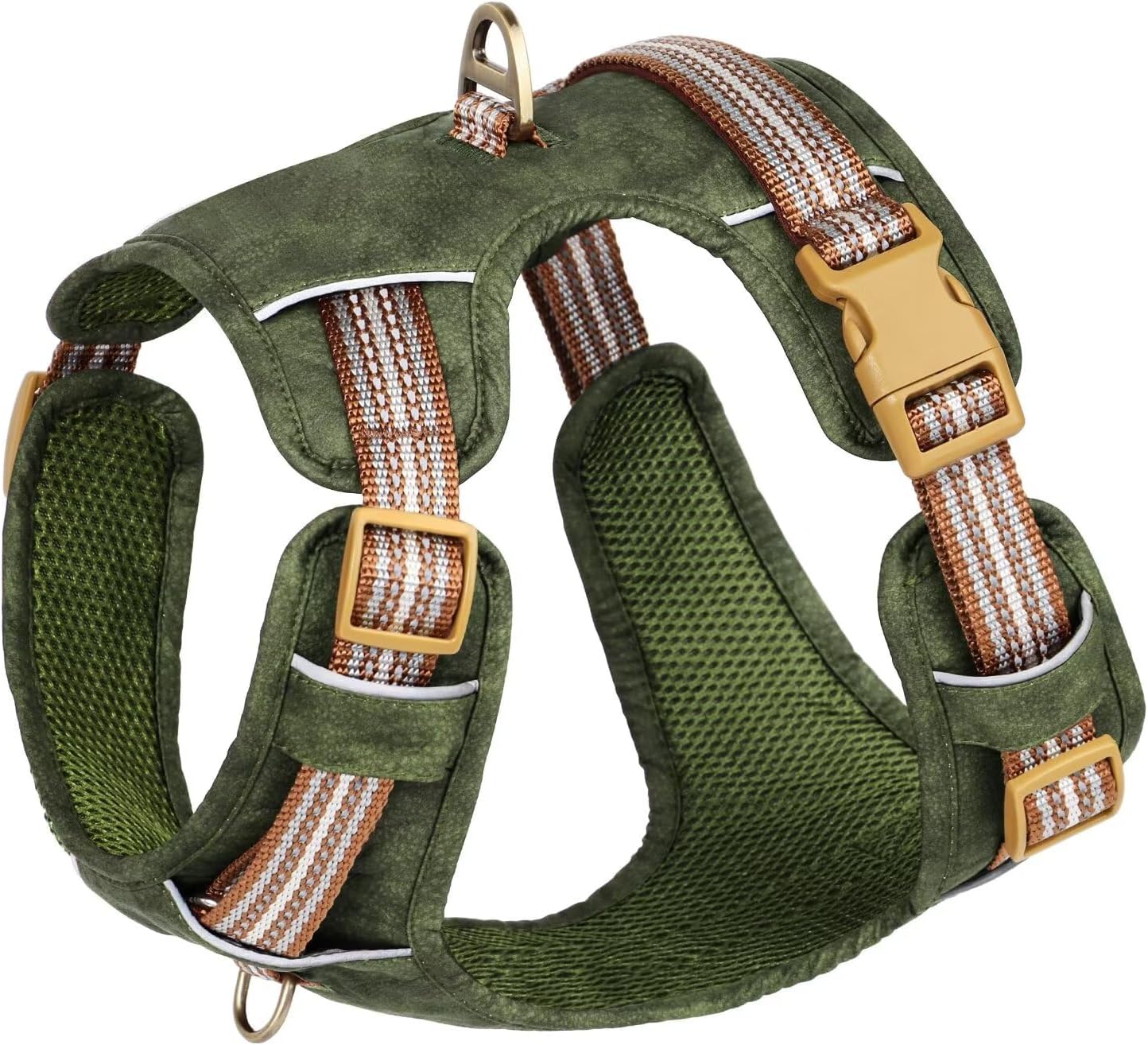 Beirui No Pull Dog Harness Medium Sized Dog, No Choke Front Clip Adjustable Reflective Harness with 2 Leash Clips, Stylish Oxford Leather Pet Vest with Easy Control Handle for Walking, Chest 22-29″