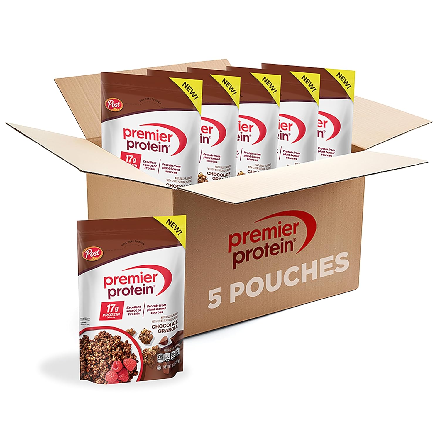Premier Protein Granola, Chocolate Flavored Crunchy Clusters, Yogurt Topping or On-The-Go Snack, 9 oz Resealable Bag (Pack of 5)