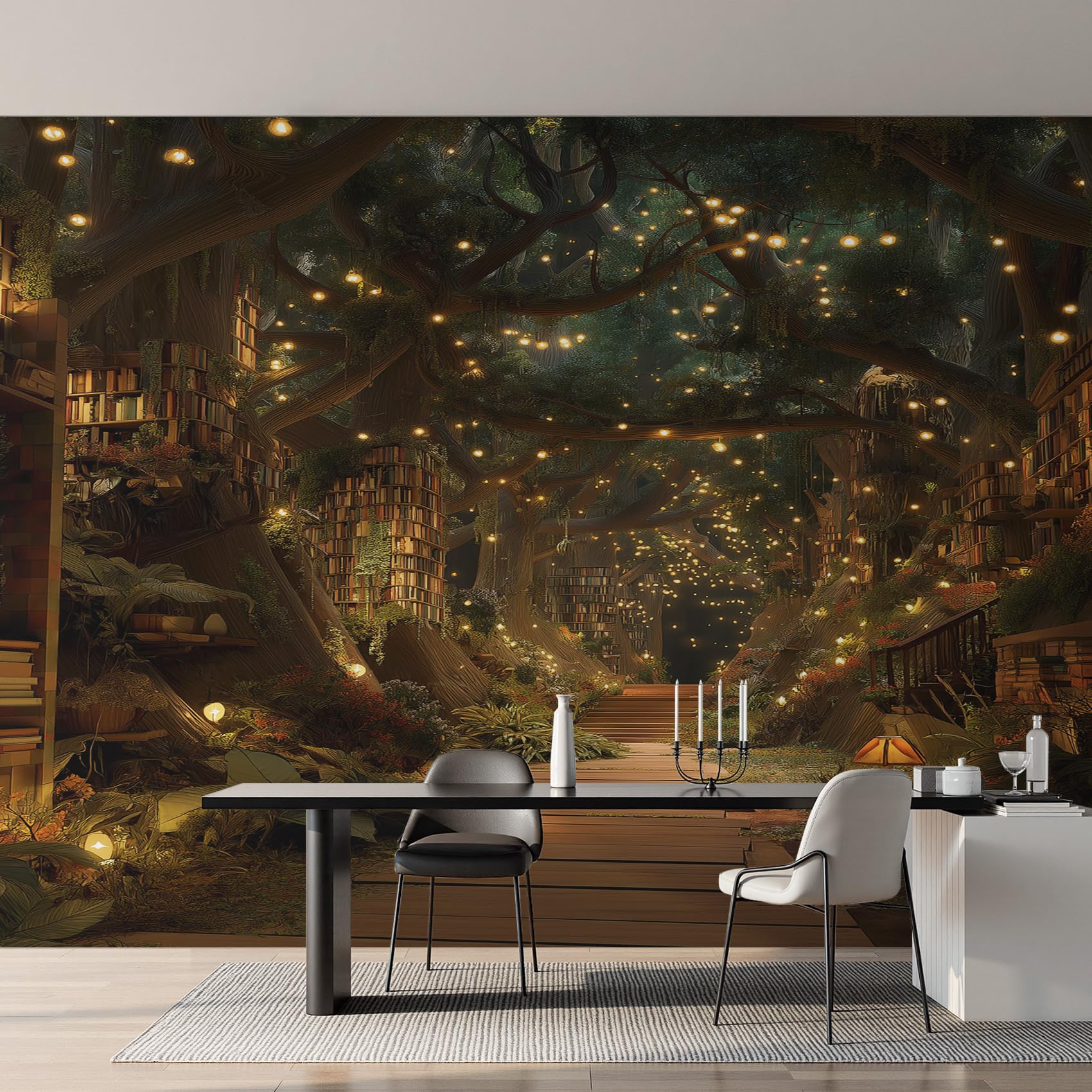 Bookshelf Wallpaper, Fantasy Tree Wall Mural for Living Room, Bedroom, Non-Woven Wall Papaer Decoration, Photo Wallpaper & Home Decor, 150x105 cm (WxH) K-MZ&2