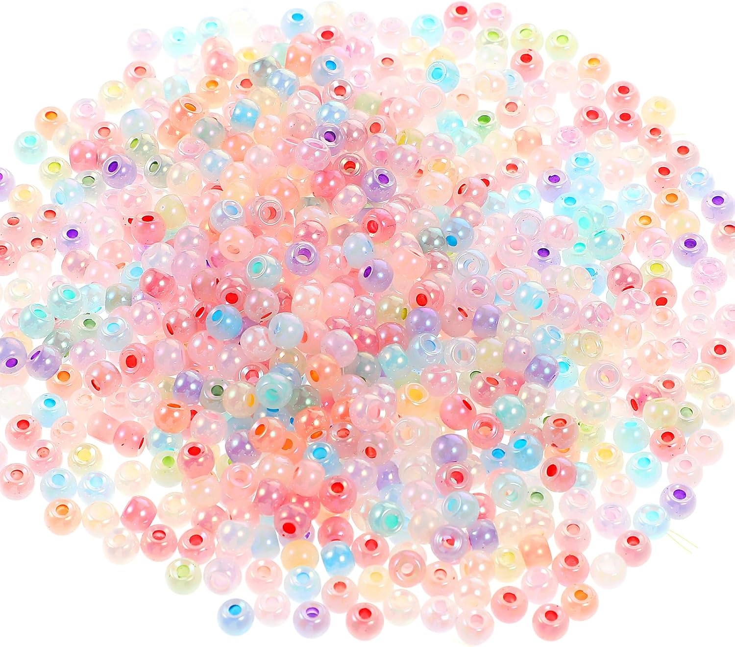Bremorou 300Pcs Mini Pastel Pony Beads Translucent Plastic Poly Hair Beads with Glitter for DIY Crafts Braids Bracelet Jewelry Making - Image 5