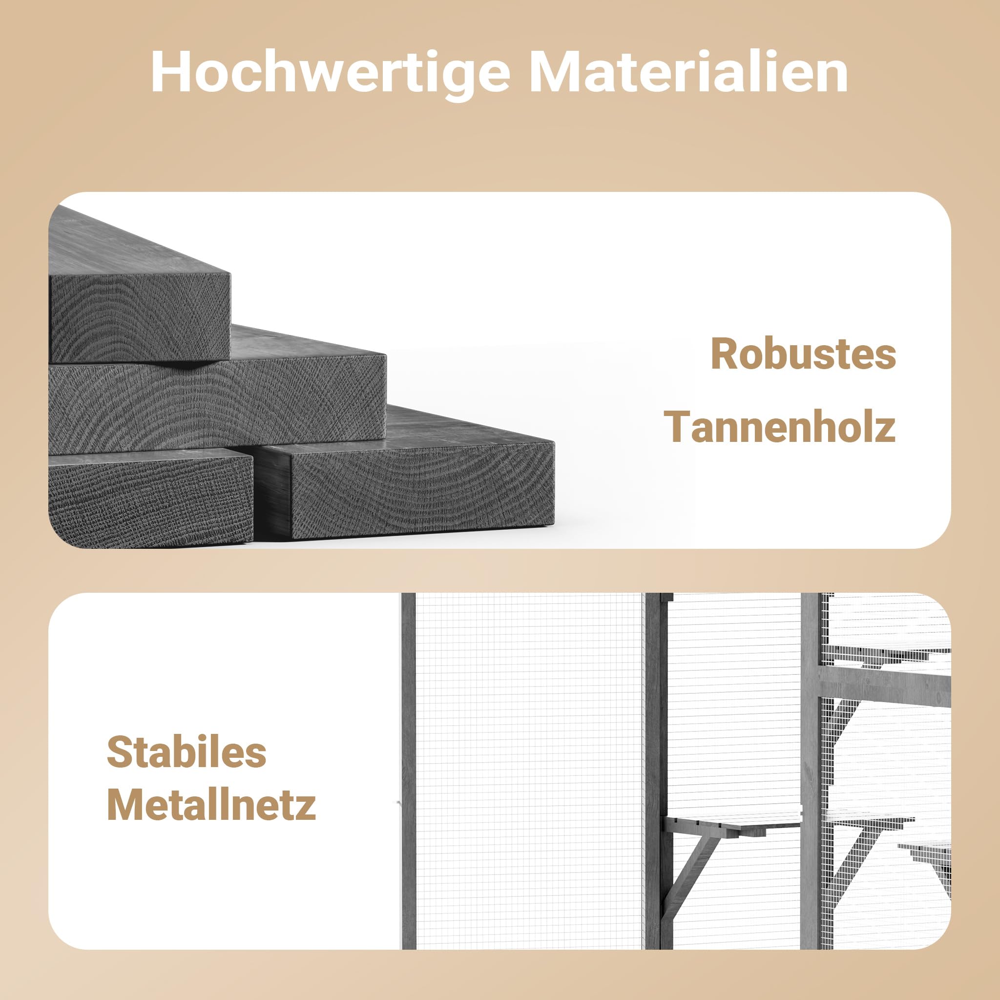 Wiltec Freilaufgehege Katzen 116 x 82 x 175,7 cm, Katzenfreigehege Holz mit PVC-Beschichtung, Außengehege 5 Ebenen, Katzengehege für Garten, Balkon