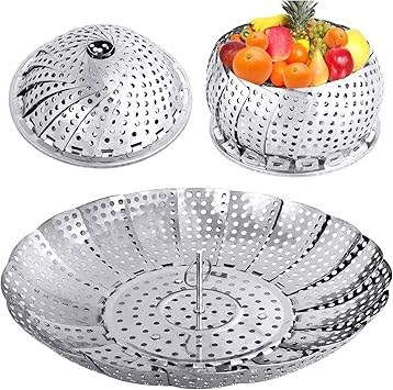 Veggie Vegetable Steamer Basket, Folding Steaming Basket, Metal Collapsible Stainless Steel Steamer Basket Insert, for Cooking Food, Expandable Fit Various Size Pot(5.3" to 8.6") YLYL