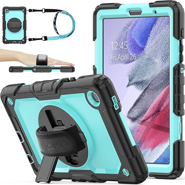 SEYMAC stock Case for Samsung Galaxy Tab A7 Lite 8.7'' with Screen Protector Pencil Holder [360 Rotating Hand Strap] & Stand, Drop-Proof Case for Samsung Galaxy Tab A7 Lite 2021 SM-T220/T225 (Skyblue)