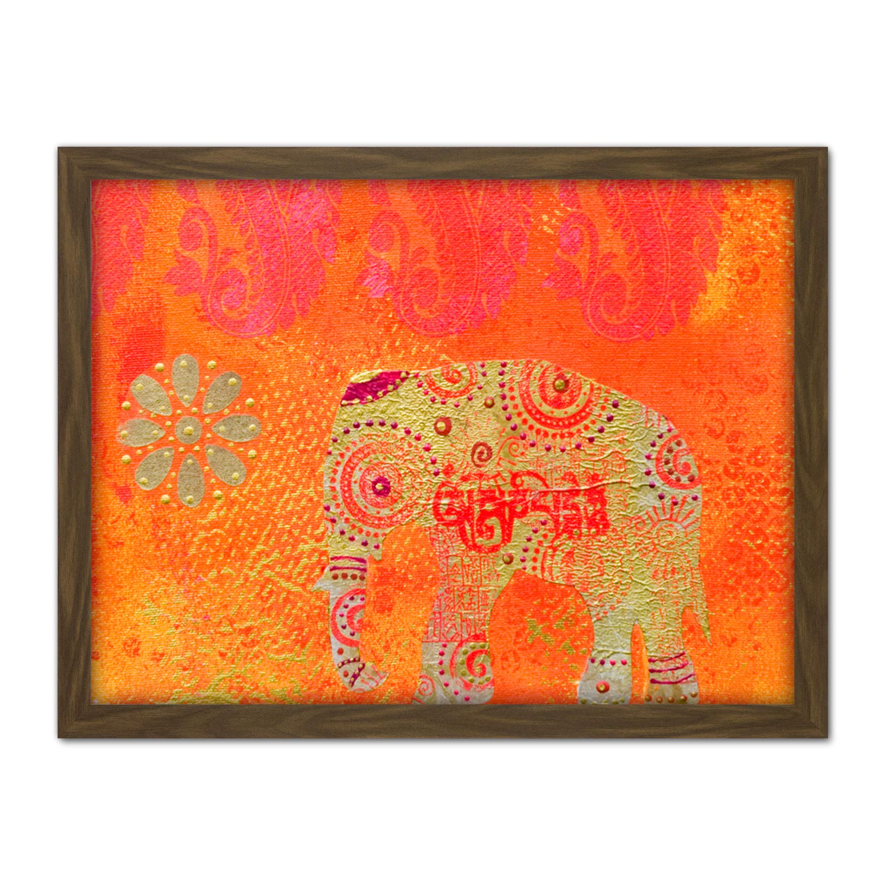 Wee Blue Coo Indian Elephant Texture Artwork Framed Wall Art Print 18X24 Inch