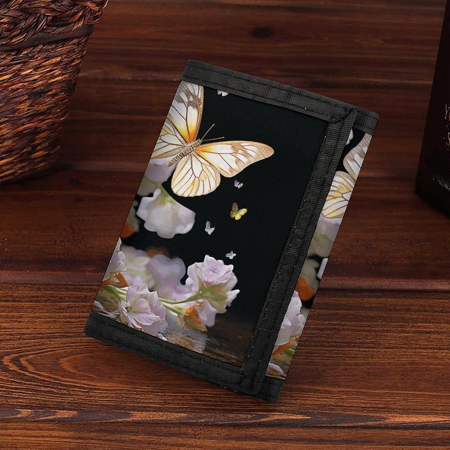Butterflies Narcissus Flowers Trifold Wallets Slim Wallet Novelty Pocket Purse Multiple Card Slots Outdoor Travel Wallet Stylish Durable Wallets For Men Women