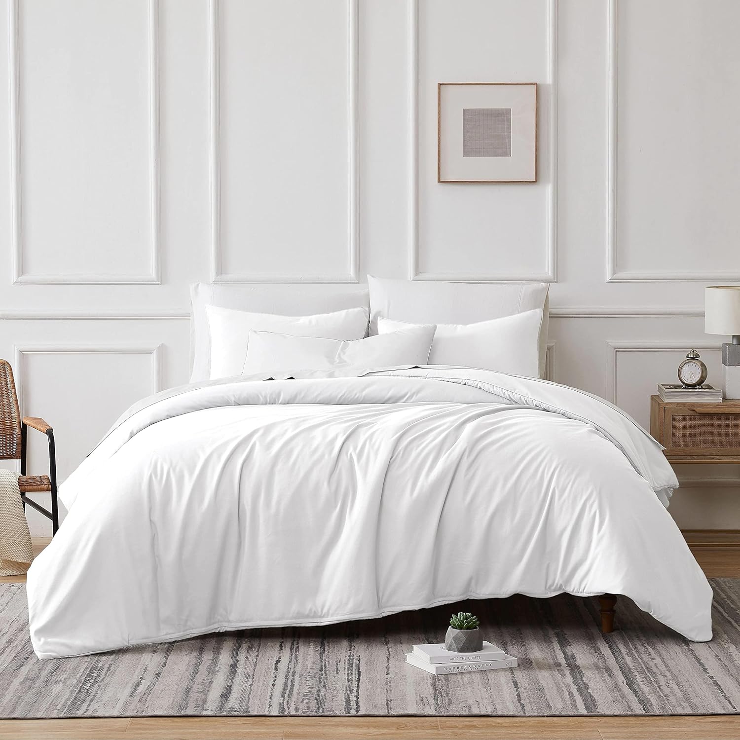 Ras Decor Linen White Duvet Cover 120X120 Western King - 1800 Brushed Microfiber- Washed Cotton Duvet Cover- 3 Pieces Zipper Closure with Corner Ties - Bedding Quilt Cover (Western King-120X120)