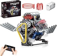 BYTLK V8 Engine Building Kit 665PCS - Working Mini V8 Model with APP Control, USB Motor, Transparent Cylinders STEM Toy for Kids Adults