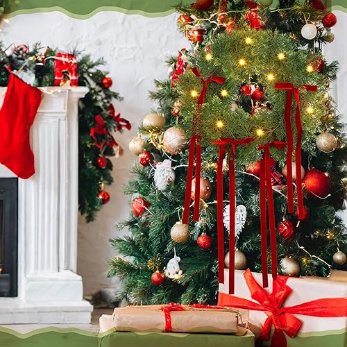 Miniatura 6 de Guirnalda de Navidad de 6 pies con lazo rojo, guirnaldas de pino artificiales iluminadas con luces blancas, funciona con pilas, vegetación