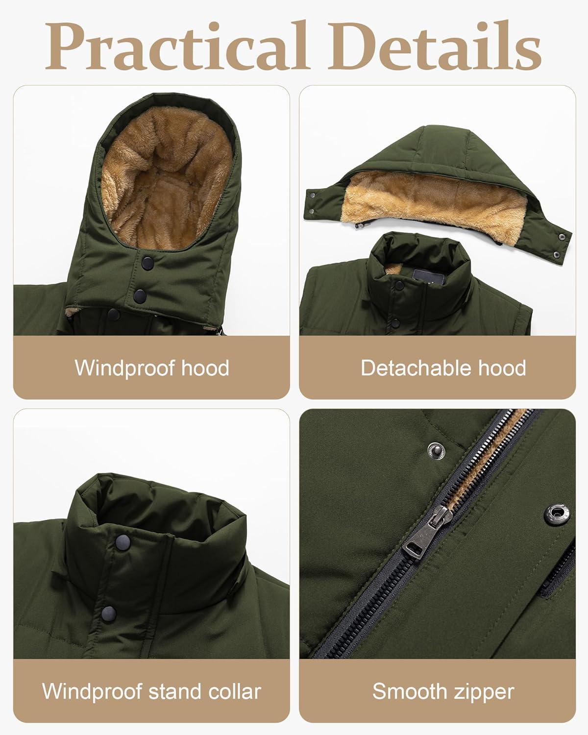 Pursky Men's Winter Puffer Vest Warm Fleece Lined Quilted Puffy Sleeveless Jacket Casual Outdoor Vests - Image 6