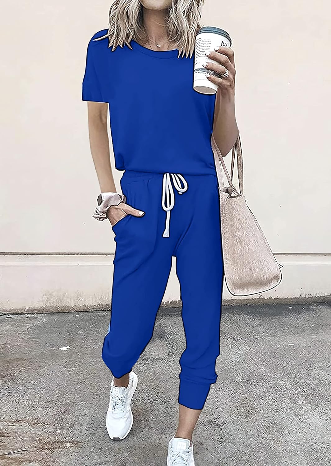 PRETTYGARDEN Women Summer Two Piece Outfits Striped Short Sleeve Pullover and Long Pants Tracksuit Travel Pajama Lounge Set