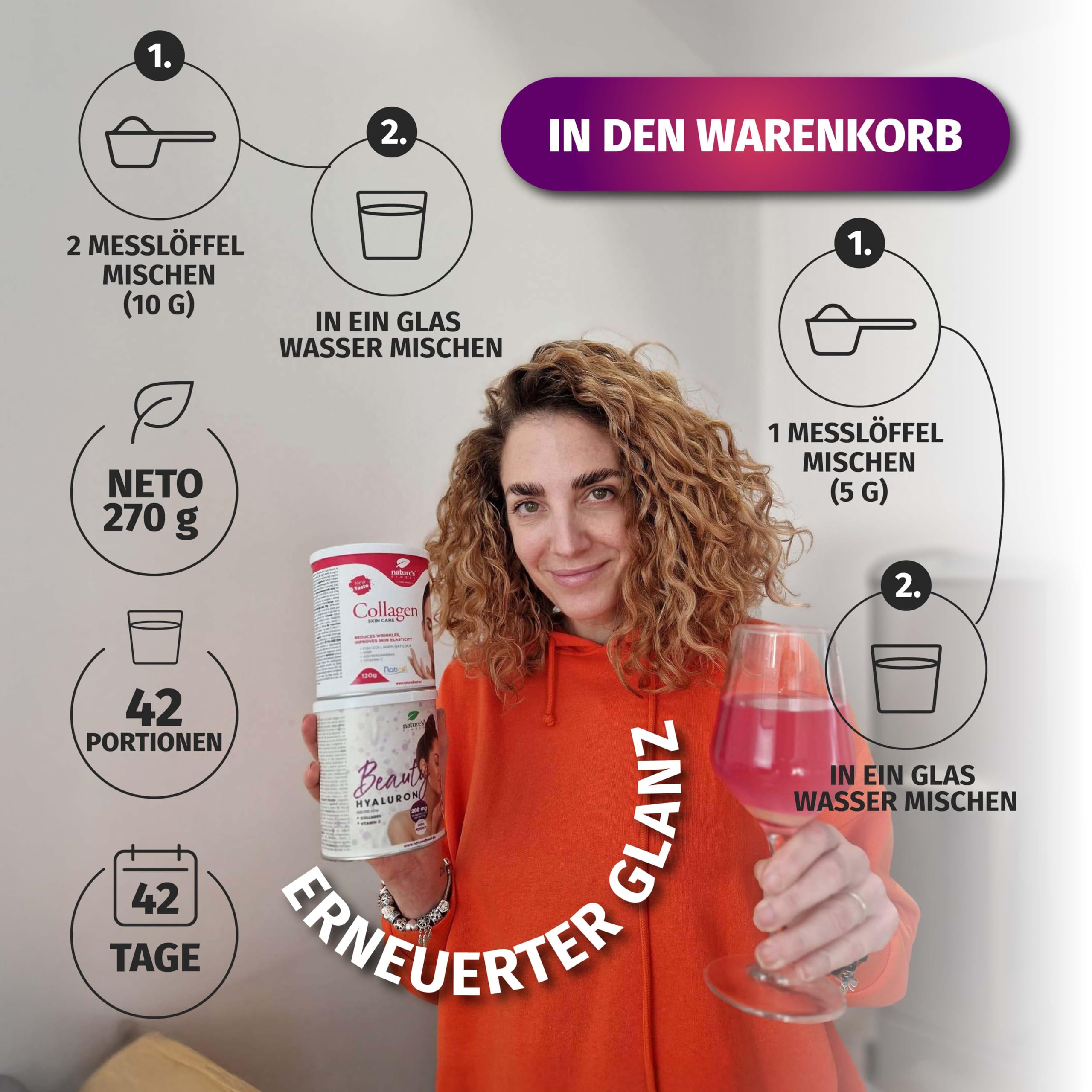 Nature's Finest by Nutrisslim Collagen Skincare + Beauty Hyaluron - Hochdosiertes Fischkollagenpulver mit Hyaluronsäure und Vitamin C, MSM - Unterstützt gesunde Haut und kräftige Haare, Nägel