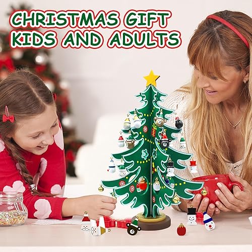 Miniatura 7 de Decoración de escritorio de árbol de Navidad de madera, calendario de adviento para árbol de Navidad, decoración de mesa con adornos