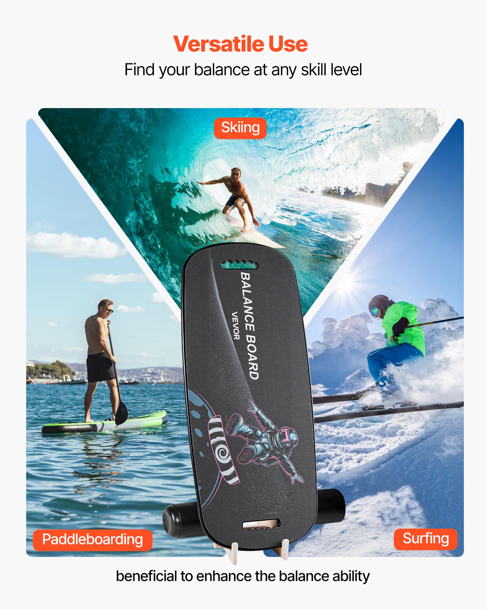 VEVOR Balance Board Holz Set für Erwachsene (89 cm), Wackelbrett bis 200 kg Belastbar, inkl. Rolle, Magnetstoppern & Ablage, Gleichgewichtstrainer für Surf- & Core-Training, Physiotherapie, Schwarz