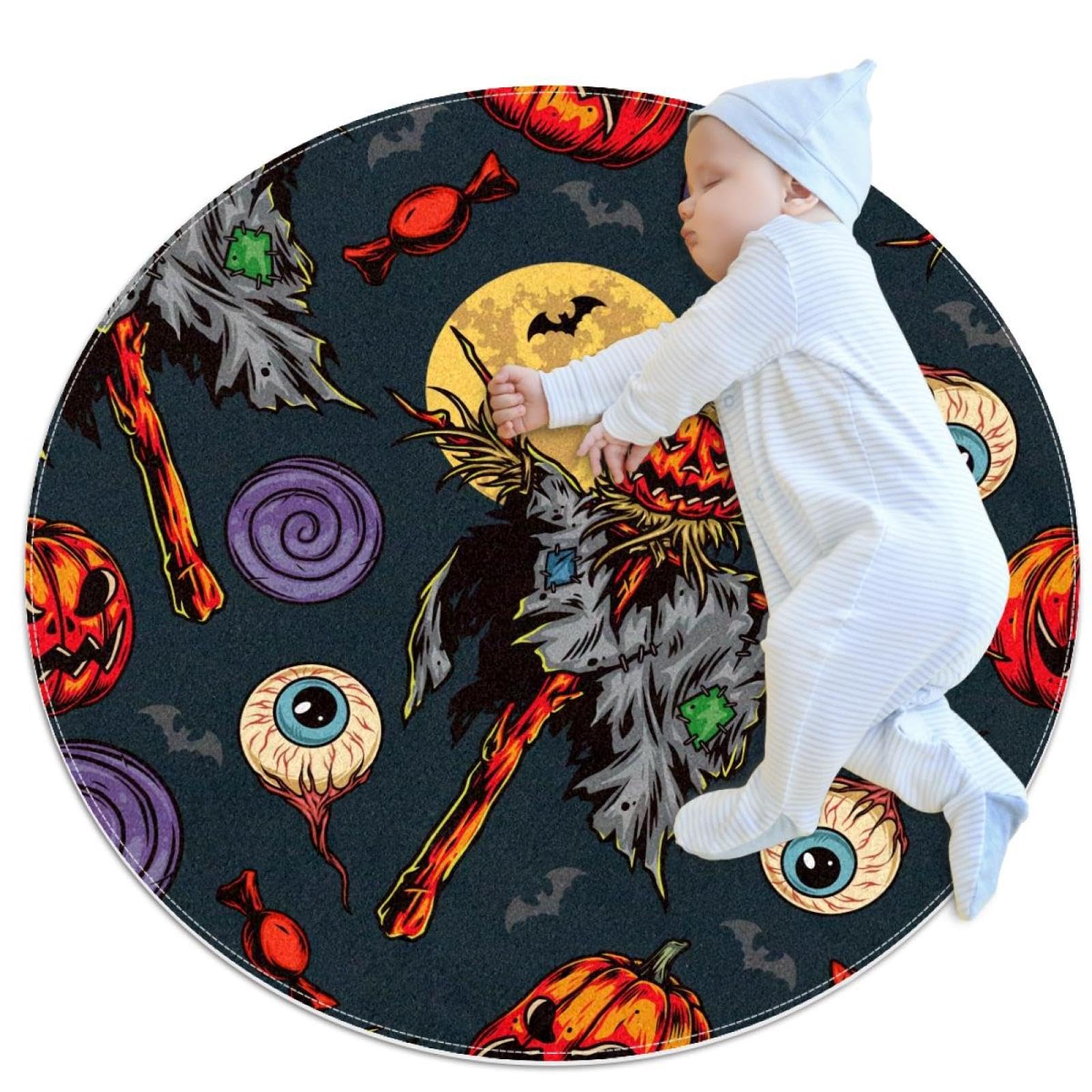 Tapis chambre enfant rond 1m citrouille bonbon pour une déco ludique