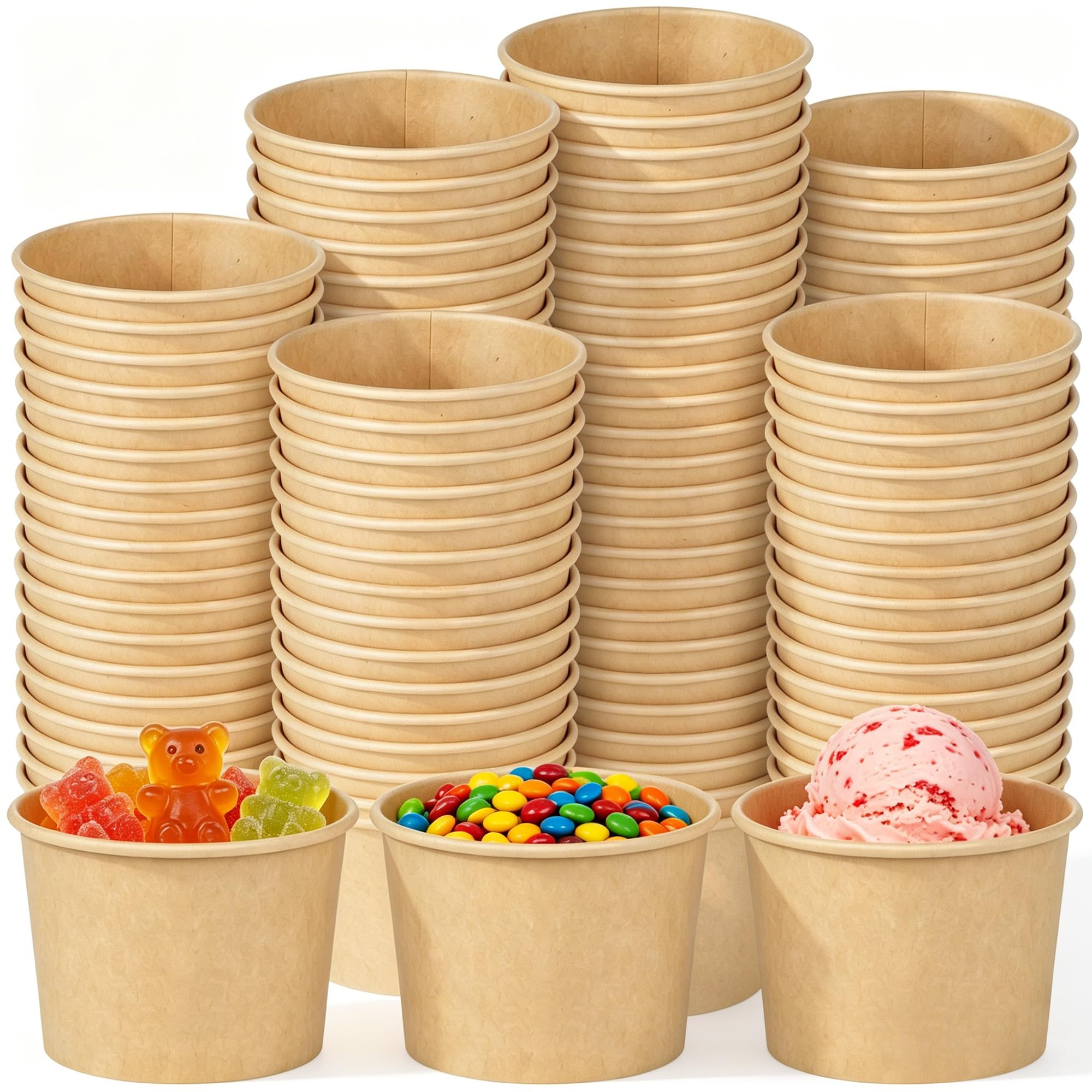 Gobelets à crème glacée jetables bols à dessert marron en papier pour yaourt glacé et aliments