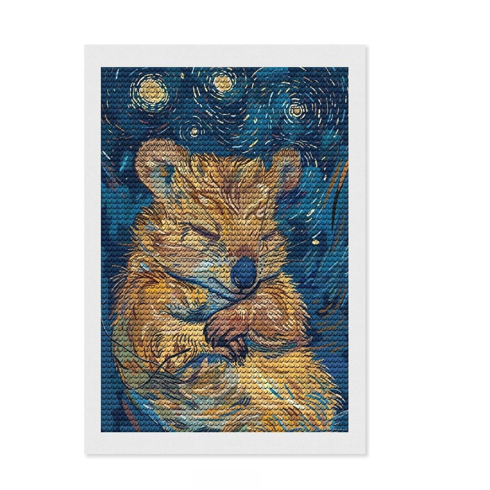 Junmoney Sleeping Quokka in Starry Night Style Full Drill Diamond Painting Kit 8"x12", Relaxing DIY, Stress Relief Craft, Relaxing Handmade Project, Modern Decor