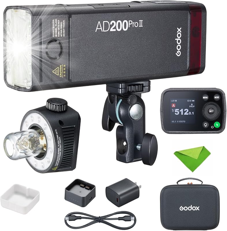 Godox AD200 Pro II AD200Pro II 200Ws TTL Pocket Flash Strobe Speedlight | Improved Heat Dissipation, 500 Full Power Flashes, 0.01~1.8s Recycle Time, Speedlite for Canon, Sony, Nikon, Fuji,Olympus