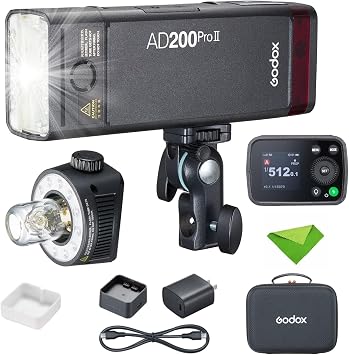 Godox AD200 Pro II AD200Pro II 200Ws TTL Pocket Flash Strobe Speedlight | Improved Heat Dissipation, 500 Full Power Flashes, 0.011.8s Recycle Time, Speedlite for Canon, Sony, Nikon, Fuji,Olympus etc