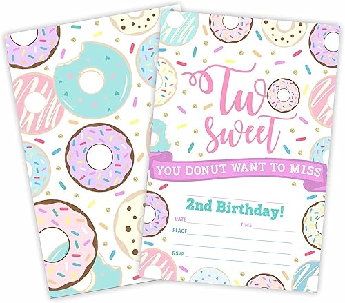 Miniatura 6 de GREOXG Donut Want To Miss It Invitación de fiesta de cumpleaños, tarjetas de invitación temáticas de donas