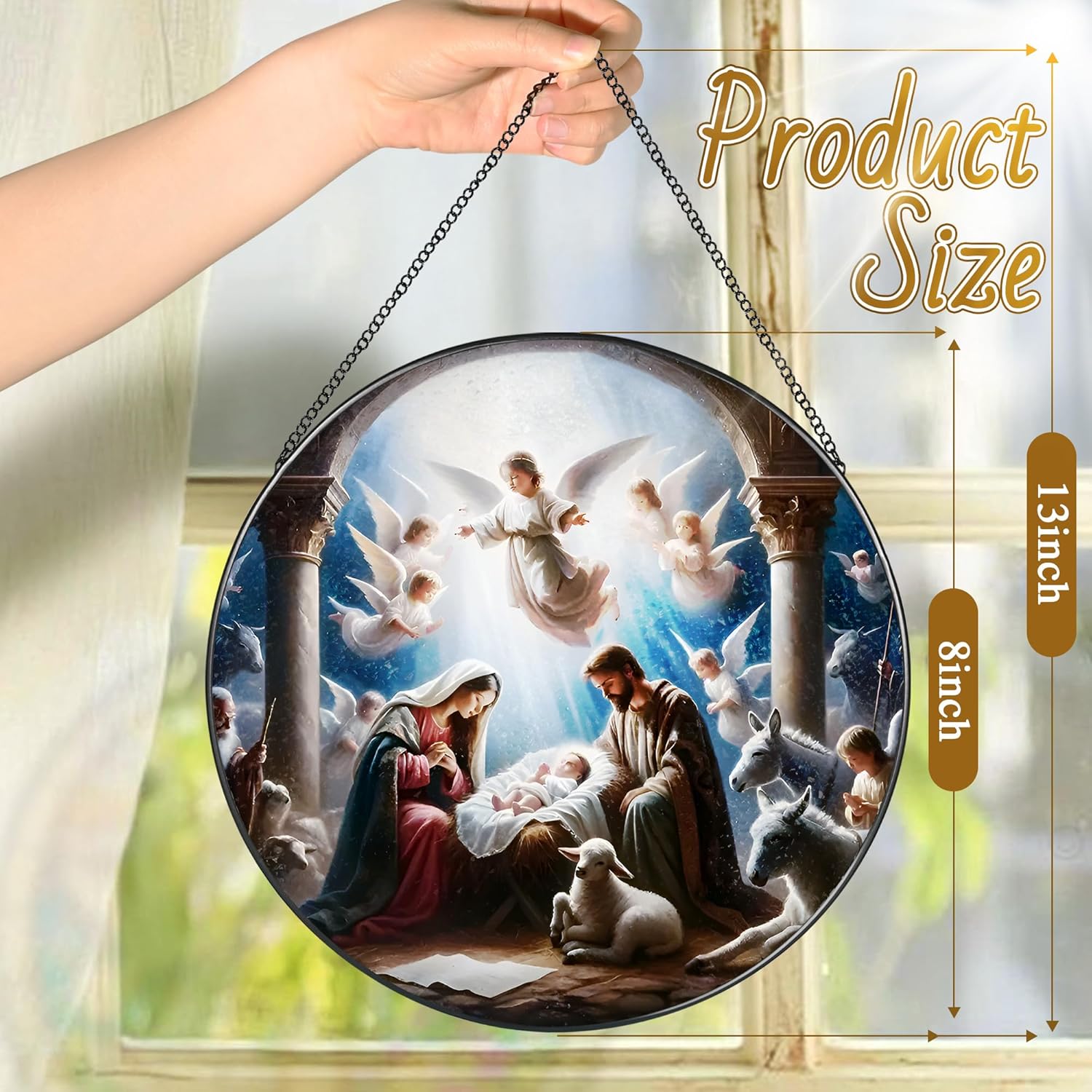 Stained Glass Window Hanging, LAOWEIKI 8'' Nativity Scene Suncatcher, Stained Glass Ornament, Nativity Scene Window Decor, Outdoor or Indoor, Christian Gifts, Religious Gifts for Women - Image 4