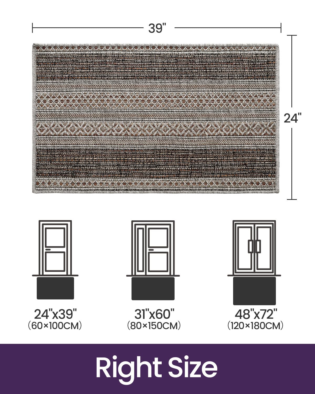 Condition photo showing New/Like New for dexi dirt trapper door mat, 24x39 washable doormat, dirt resistant and absorbent, easy clean low-profile floor rugs for entryway, front door, and inside entrance, striped brown