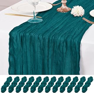 12 Pack Teal Table Runner 10Ft Cheesecloth Table Runner Rustic Gauze Table Runners Romantic Long Sheer Fabric Cheese Cloth Table Runners for Wedding Party Bridal Baby Shower