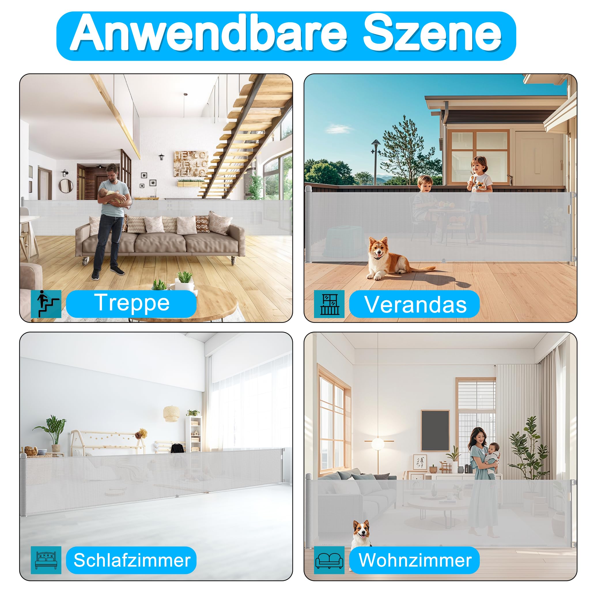 Rejilla de protección para escaleras, extensible, 0 – 180 cm, para bebés y mascotas, rejilla protectora para escaleras, puertas, interior y exterior – Gris