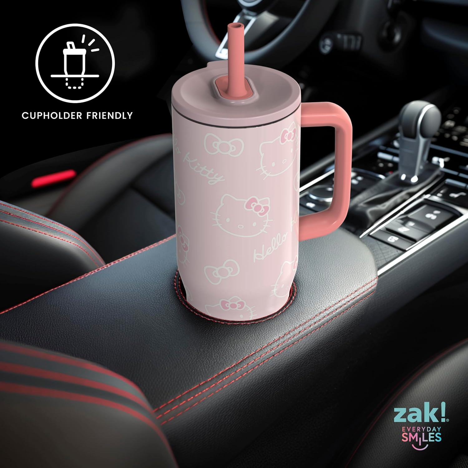Zak Designs Sanrio Sutton Travel Tumbler for On the Go, 30oz Stainless Steel with Vacuum Insulation, Silicone Straw, and Carry Handle for Cold Drinks (Hello Kitty) - Image 6