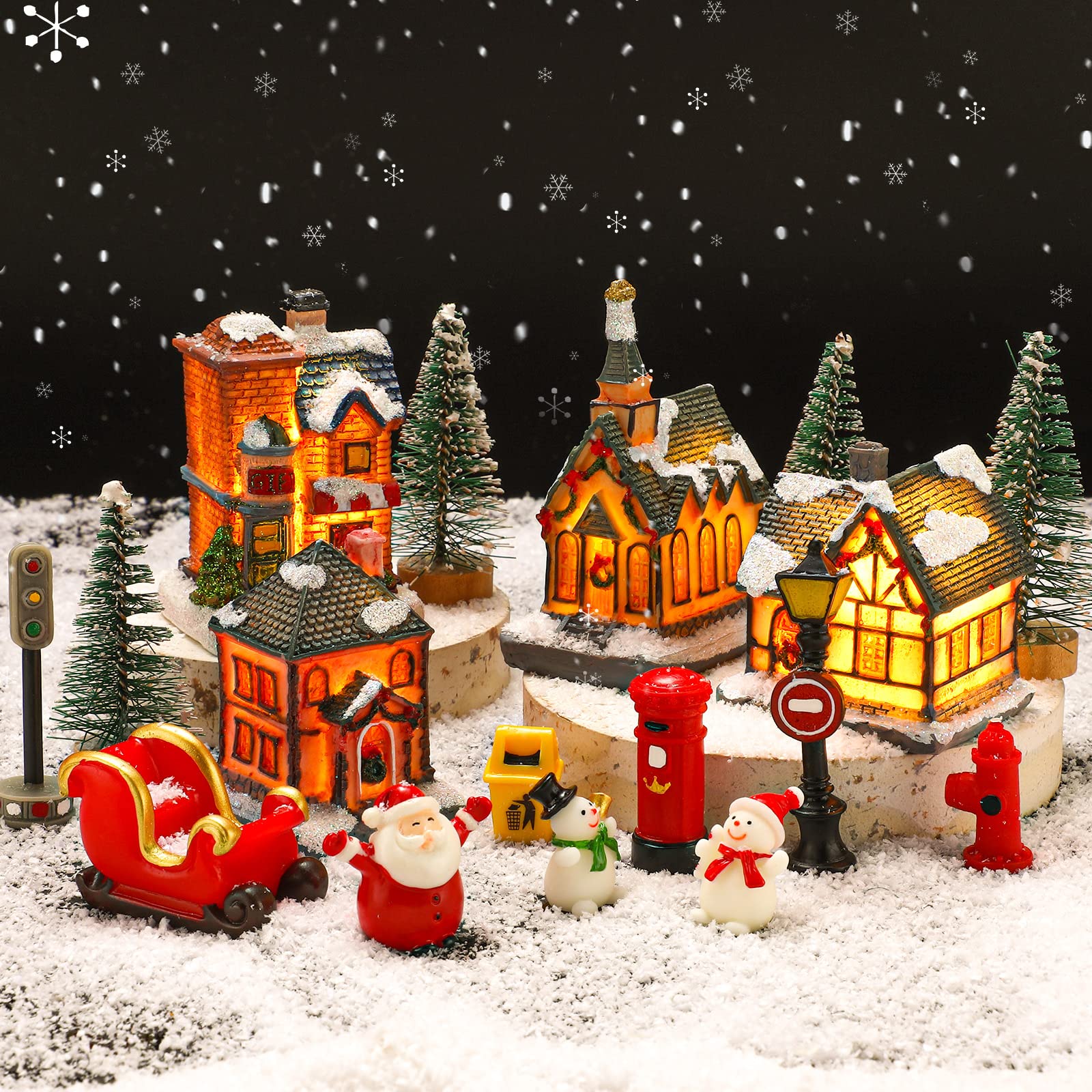 ライト付きクリスマスビレッジ、LEDライト付き