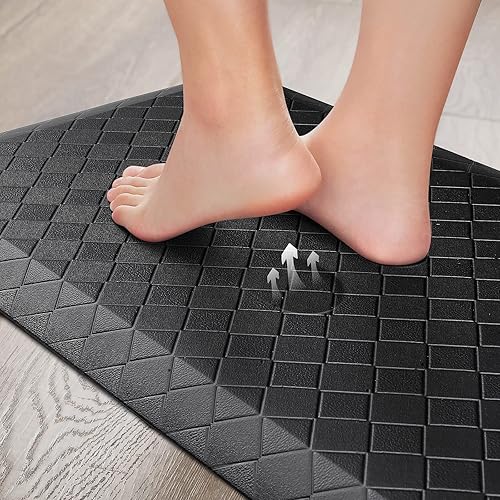 Miniatura 4 de HappyTrends - Tapete antifatiga de 34 de pulgada de grosor, impermeable, antideslizante, resistente, ergonómico, cómodo, para cocina, oficina,