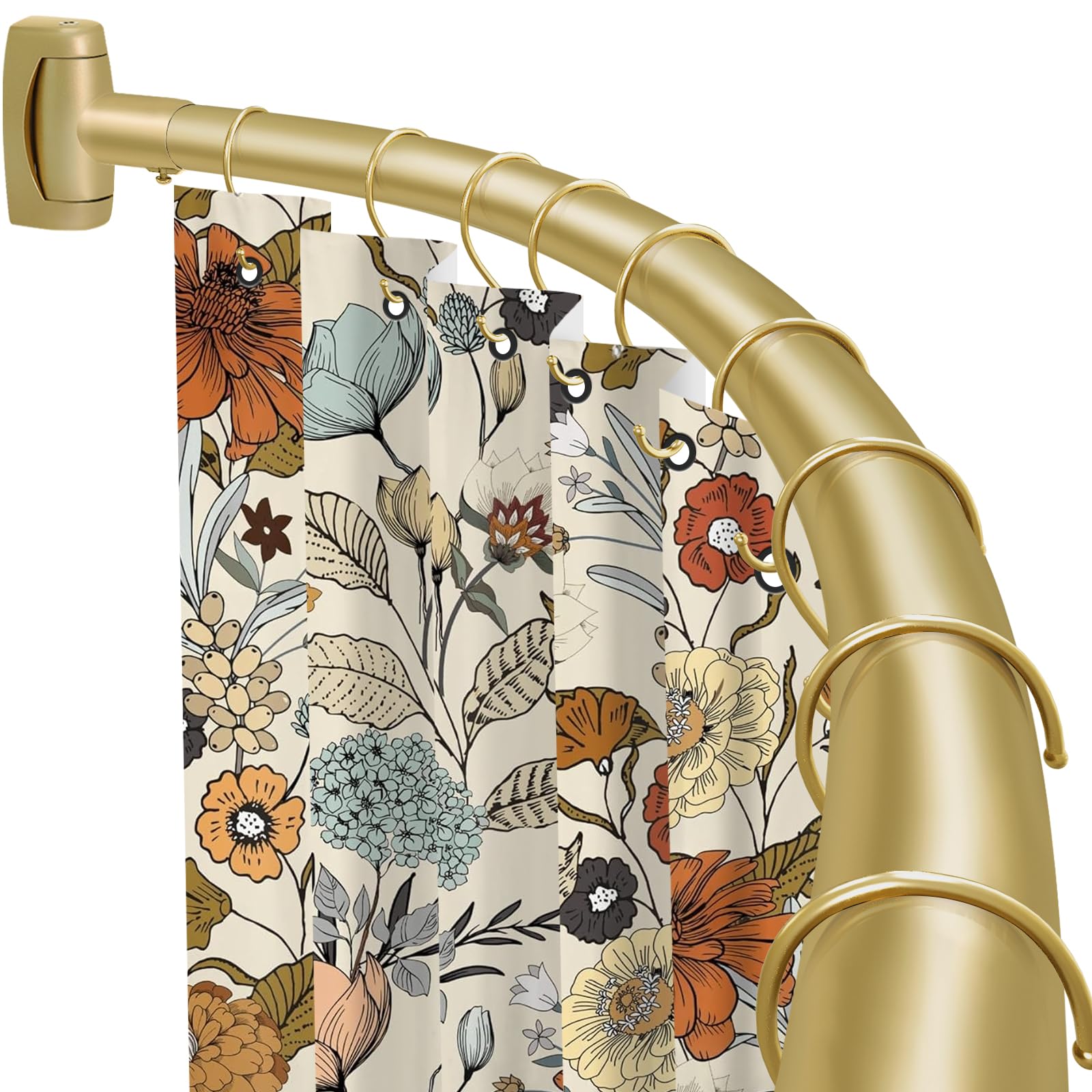 YNL Curved Shower Curtain Rod 35-82In(2.9-6.8Ft), Gold Round Rustproof Shower Rod for Bathroom Bathtub, Adjustable Arched Shower Curtain Rod, Never Rust|Extra Space|Non-Slip|Expandable|Need to Drill.