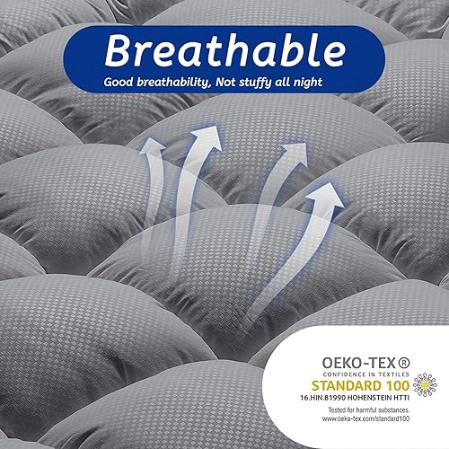 Miniatura 10 de Cubrecolchón de tamaño matrimonial para dolor de espalda, refrescante, extra grueso, con bolsillo profundo de 8 a 21 pulgadas, cubrecolchón de felpa