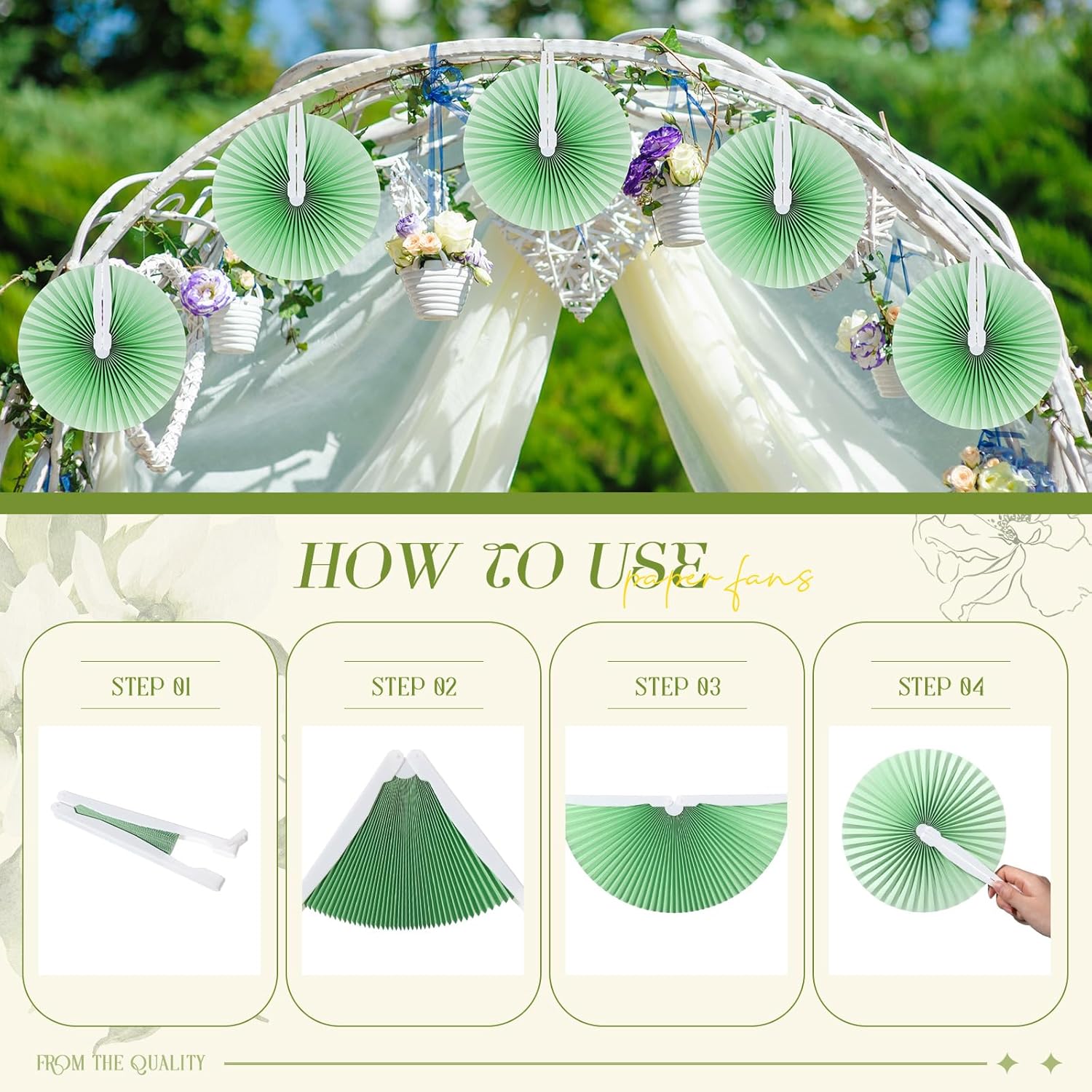 Roowest 60 Pcs Folding Hand Fans Wedding Paper Fan Bulk Decorative Handheld Fan with Handles Party Favor Guest Gift for Wedding Bridal Dancing Ceremony Reception Shower DIY Party Supplies (Sage Green)