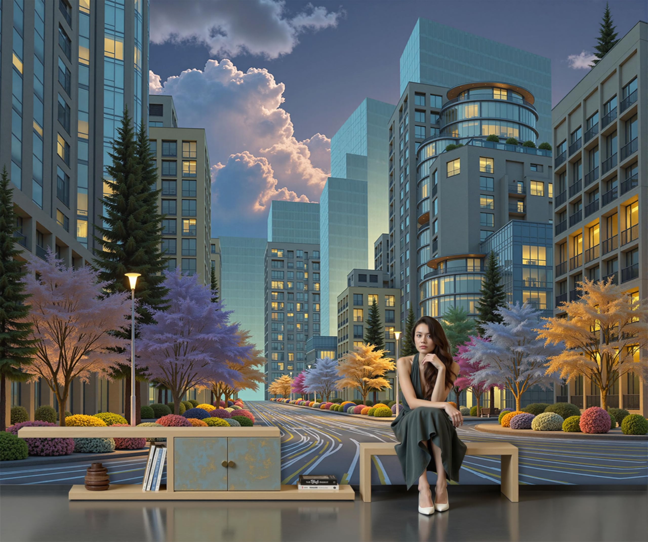 Papier Peint Panoramique Bleu pour Chambre | Déco Murale Paysage Moderne
